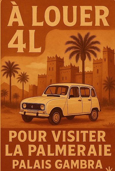 Affiche 4L à louer pour visiter la palmeraie de Skoura